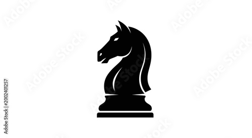 Black chess knight piece closeup profile.