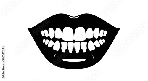 Black and white smiling lips teeth.