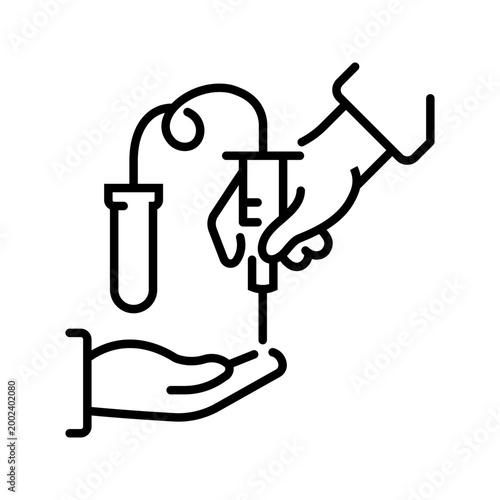 Blood sampling icon. Healthcare and phlebotomy line symbol. Black and white.