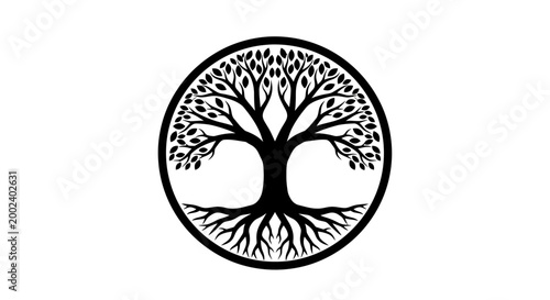 Tree of Life Symbol in Circle, Black and White, Vector Art
