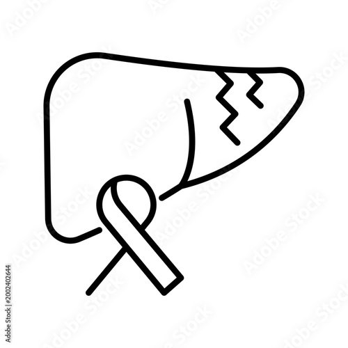 Liver cancer icon. Healthcare and oncology line symbol. Black and white.