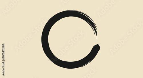 Zen Circle Enso Brush Stroke on Beige Background - Symbol of Enlightenment and Harmony