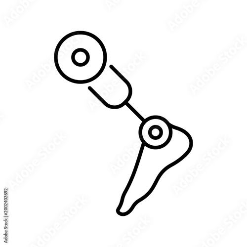 Leg prosthesis icon. Healthcare and prosthetics line symbol. Black and white.