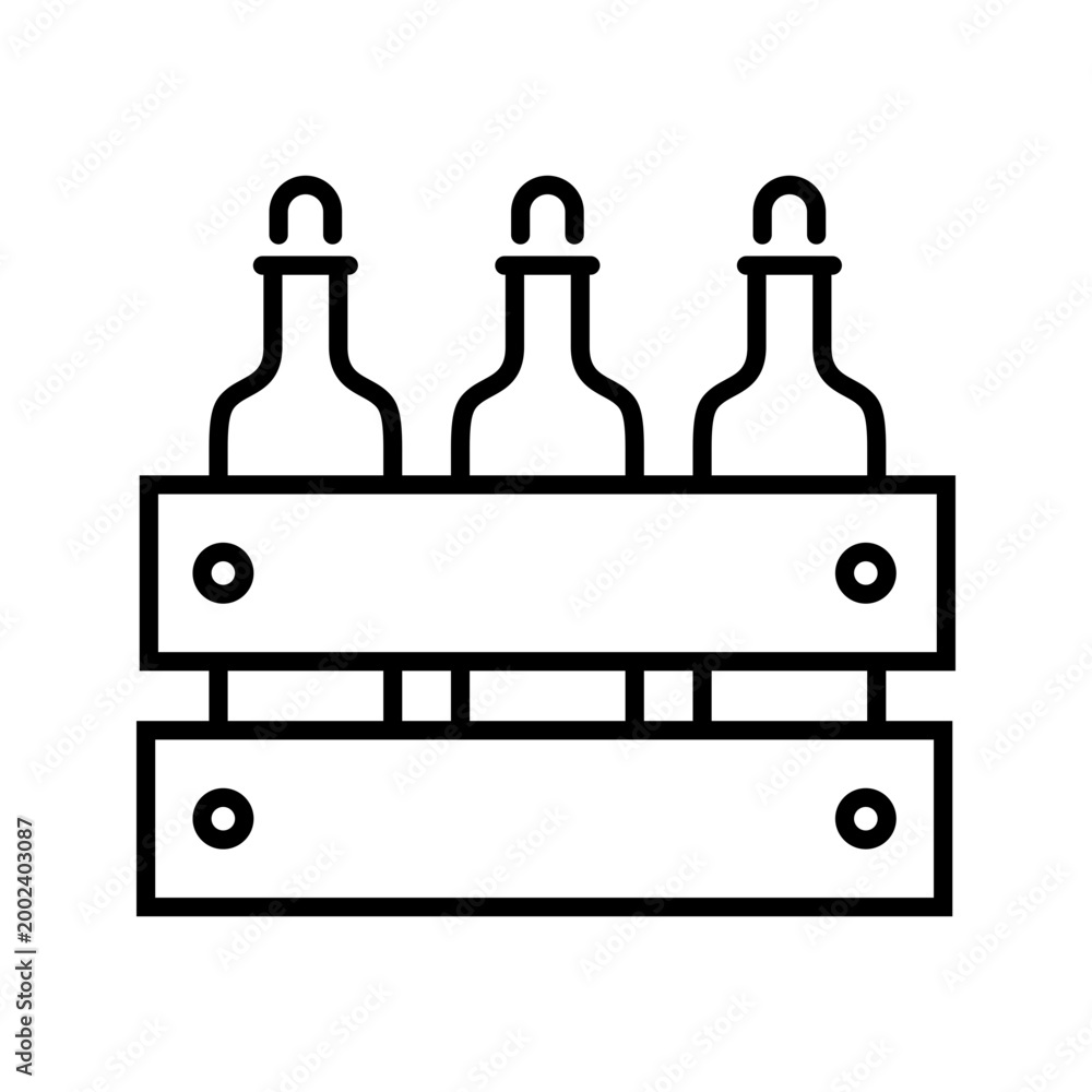 Fototapeta premium Wine crate icon. Food and wine line symbol. Black and white.