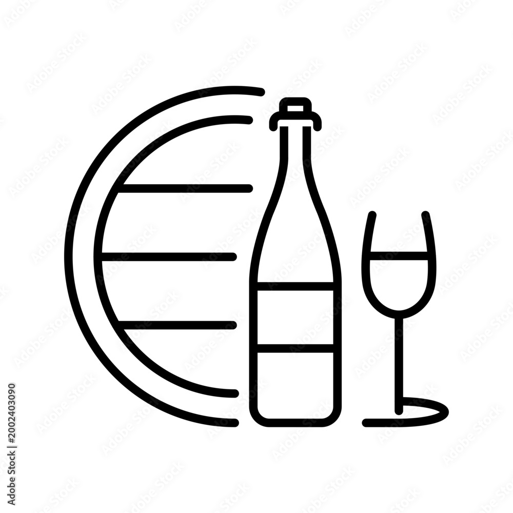 Fototapeta premium Wine bottle icon. Food and wine line symbol. Black and white.