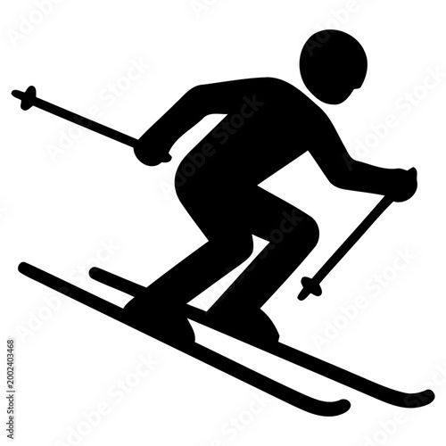 Fotografie Simple black vector graphic illustration depicting a stylized skier moving swift