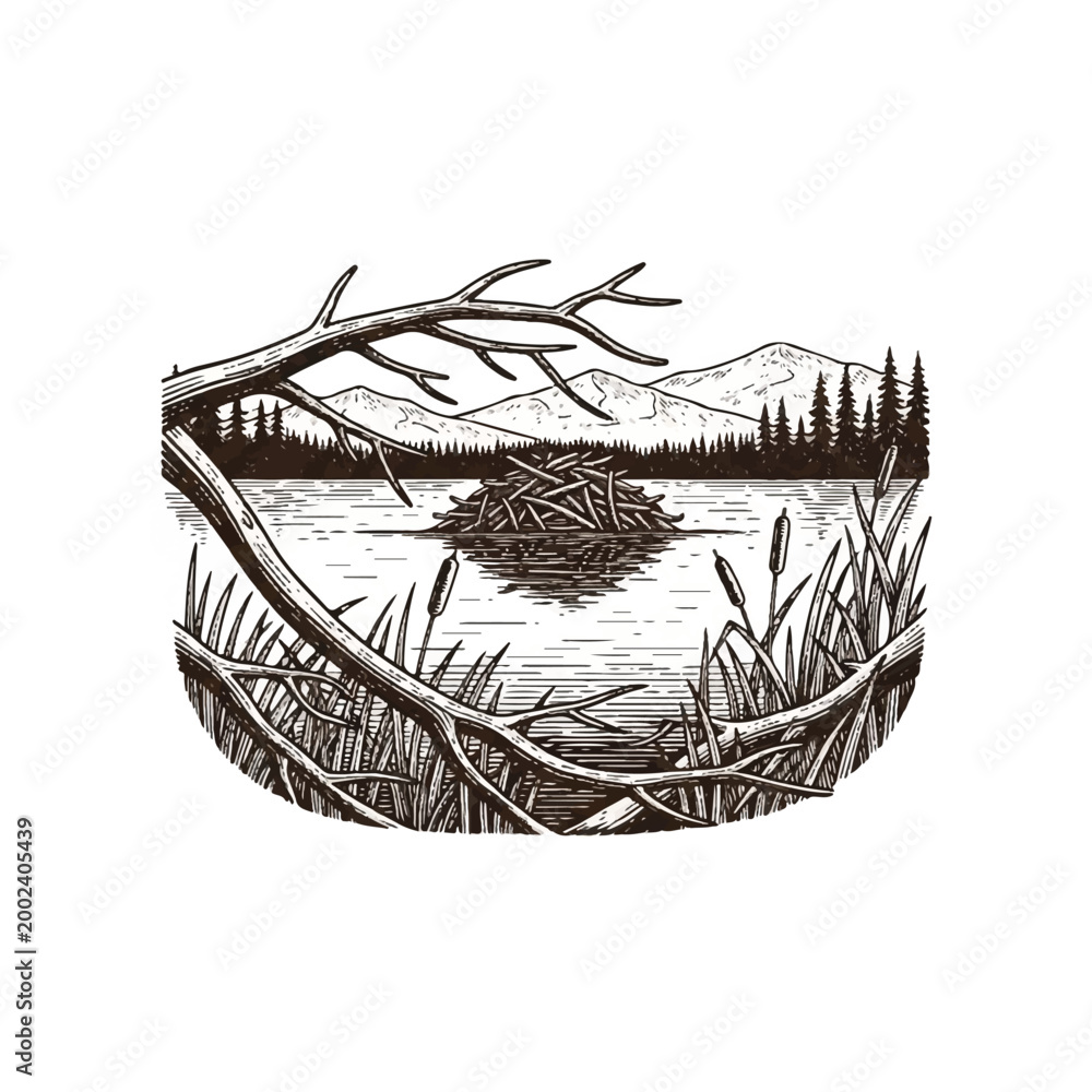 Obraz premium Beaver Building a Large Dam.