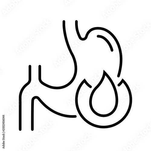 Acid reflux icon. Healthcare and gastroenterology line symbol. Black and white.