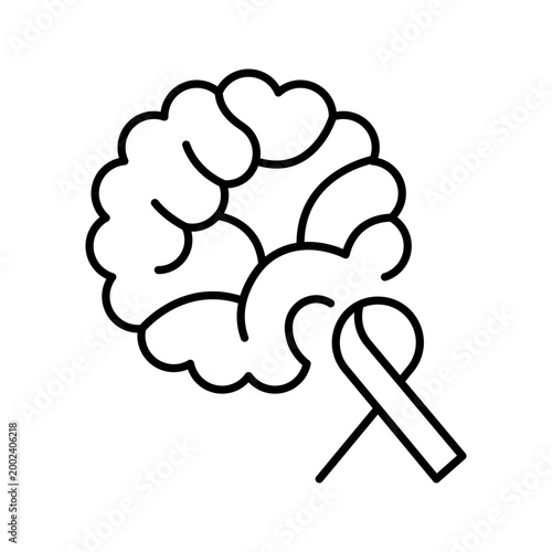 Brain tumor icon. Healthcare and oncology line symbol. Black and white.