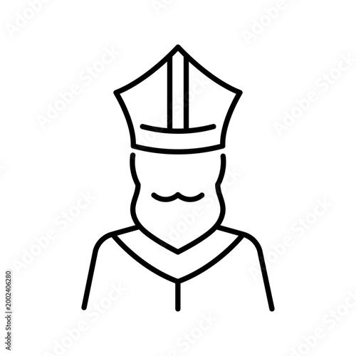 Catholic bishop icon. Religion and clergy line symbol. Black and white.