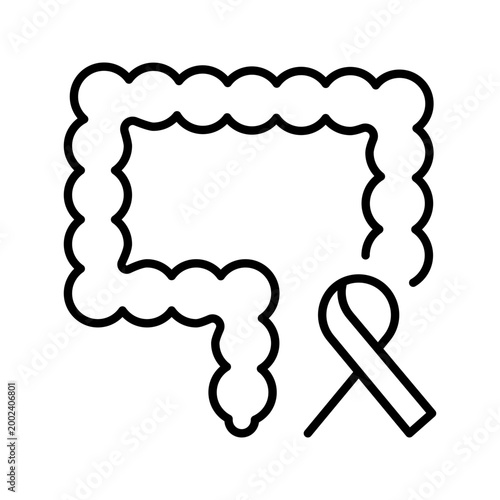 Rectal cancer icon. Healthcare and oncology line symbol. Black and white.