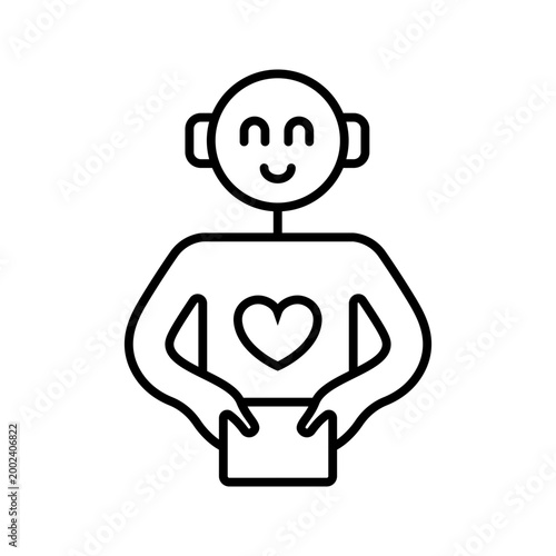 Robot nanny icon. Technology and domestic robot line symbol. Black and white.