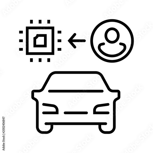 Self driving car icon. Technology and autonomous vehicle line symbol. Black and white.