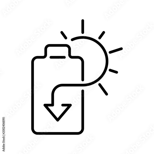 Solar battery charging icon. Industry and solar power line symbol. Black and white.