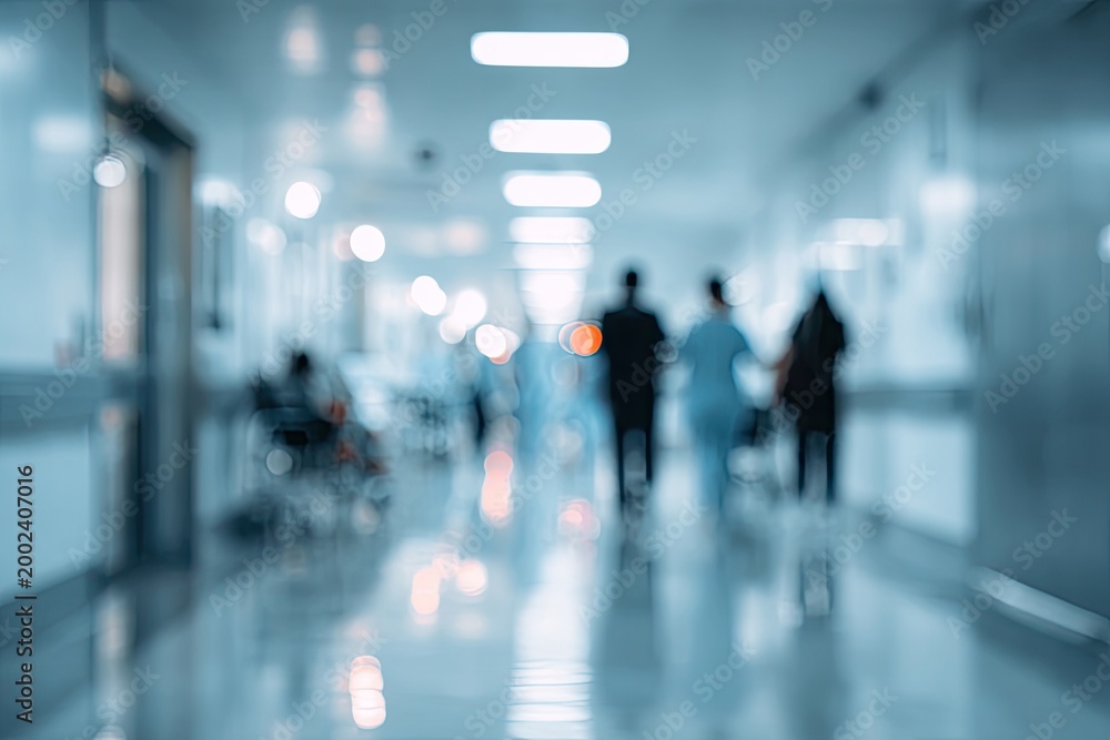 © RushBoy - A blurred view down a brightly lit hospital corridor shows figures walking away from the viewer. © RushBoy - A blurred view down a brightly lit hospital corridor shows figures walking away from the viewer.