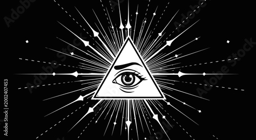 Quadro su tela All Seeing Eye Triangle Symbol, Mystical Insight, Cosmic Energy Rays, Esoteric K