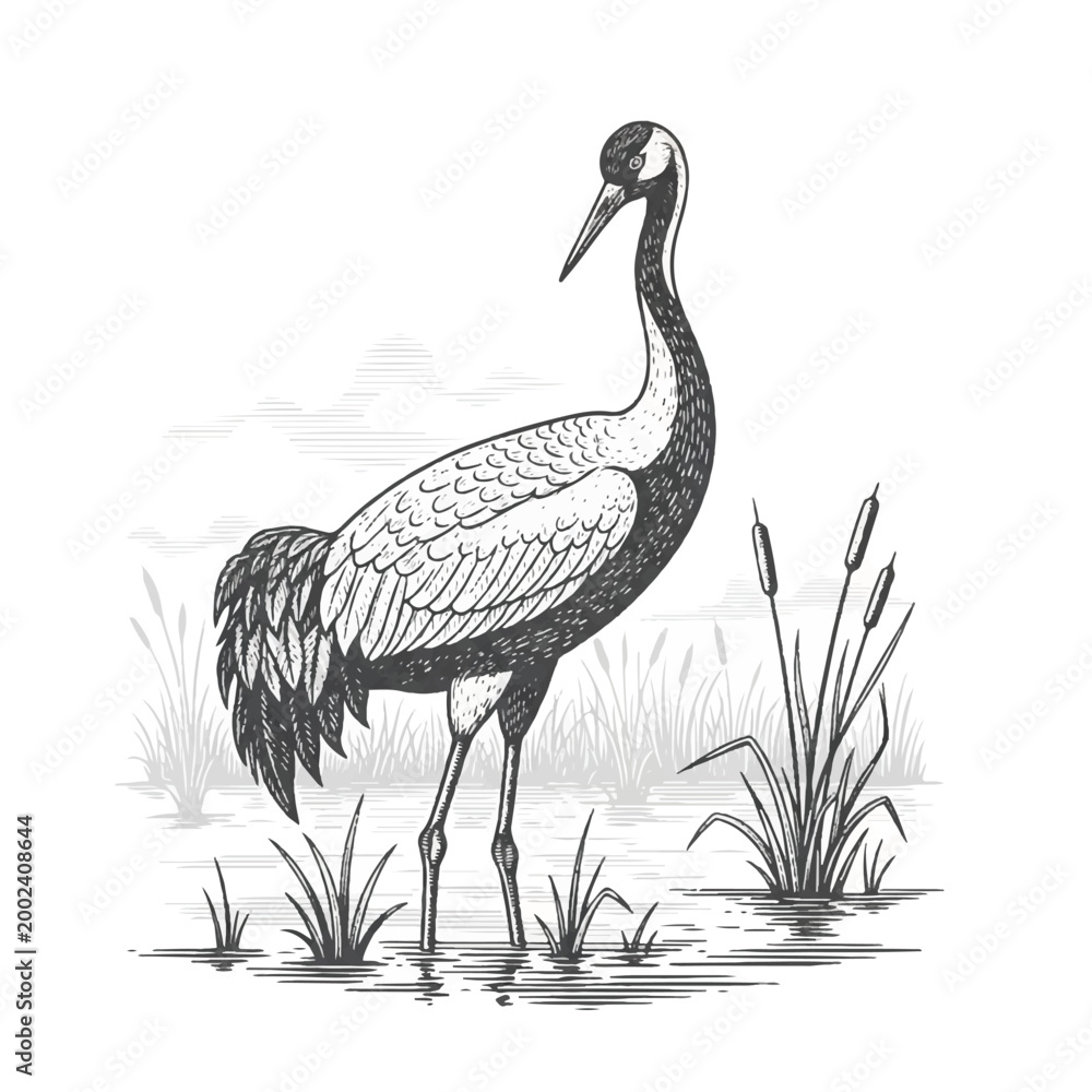 Fototapeta premium Large Bird Standing in Water Environment 1.