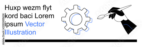 Innovation, creativity, design process, branding, conceptual art, idea generation. Black-gloved hand drawing a gear icon. Creativity and design process through art and technical forms