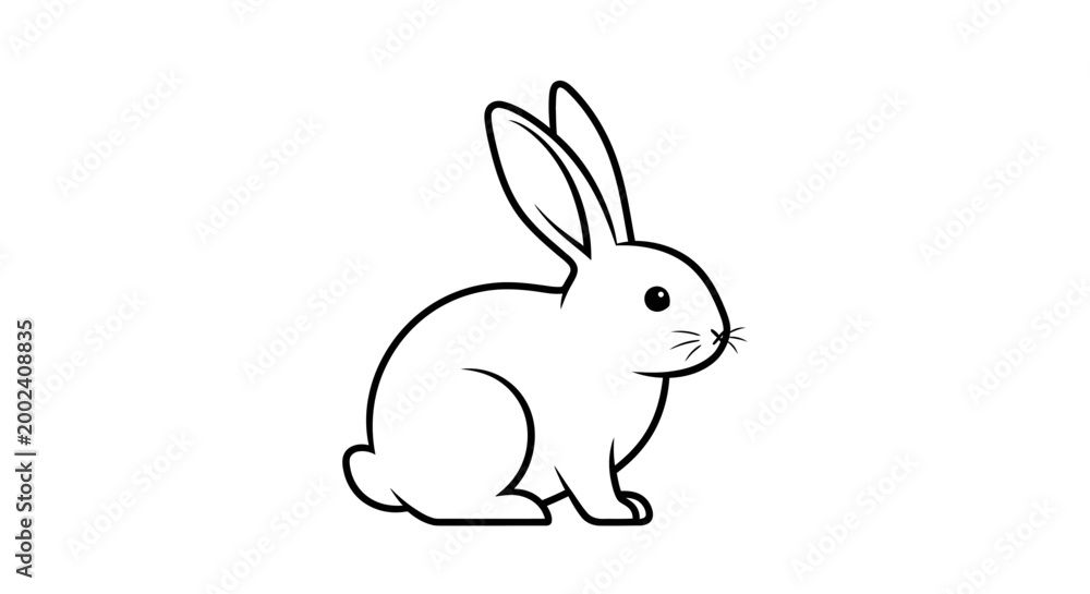 Obraz premium Cute cartoon bunny rabbit illustration, simple outline drawing, white background, adorable pet animal