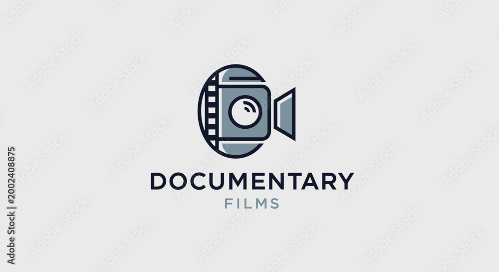 Fototapeta premium Documentary Films Logo: Vintage Camera Icon with Film Reel - Modern Design