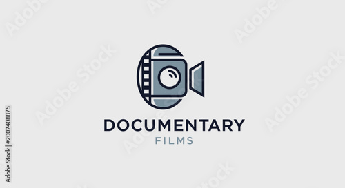 Documentary Films Logo: Vintage Camera Icon with Film Reel - Modern Design