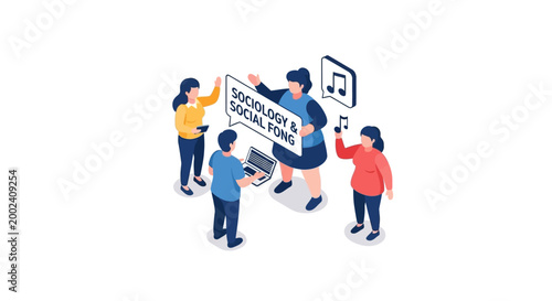 Group of Students Discussing Sociology and Social Song.