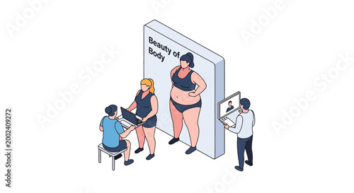 Diverse group of people working on body positivity campaign concept.