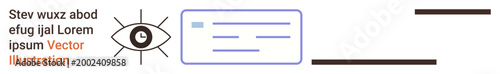 Identity verification, data authentication, cybersecurity, user access, information privacy, digital security. Eye symbol and document graphic. Identity verification and data authentication concept