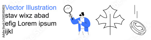 Science exploration, financial analysis, nature study, learning discovery, economy, botany. Person holding a magnifying glass. Science exploration and financial analysis concept