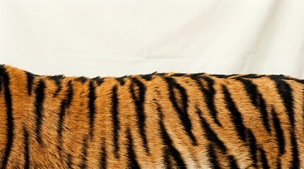Tiger fur texture with distinctive orange and black stripes pattern against neutral background for wildlife and nature design projects.
