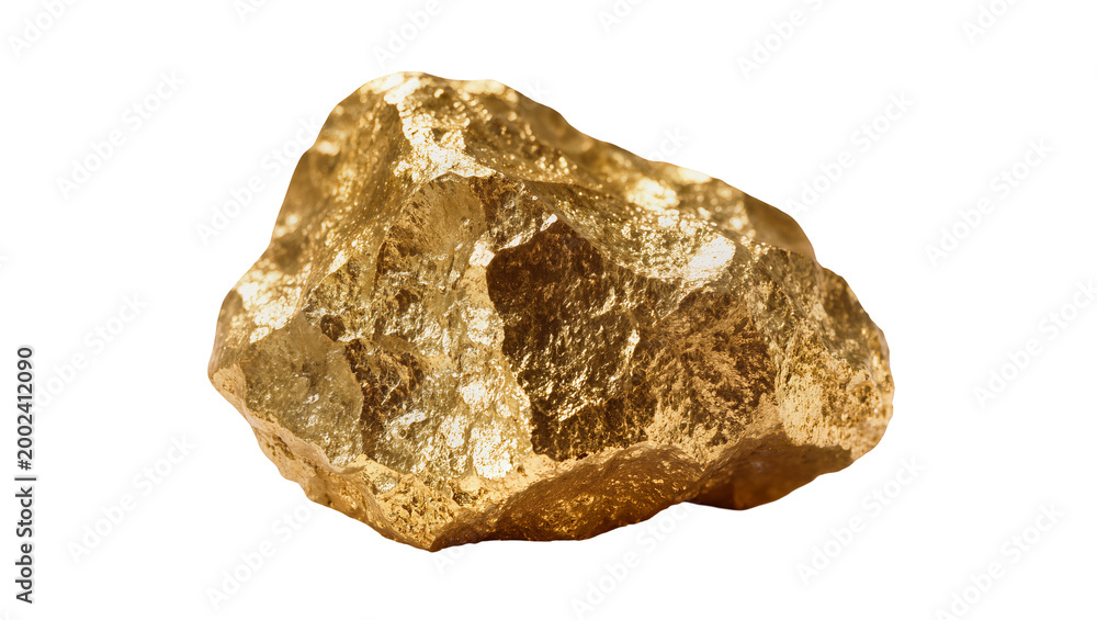Εκτύπωση καμβά Isolated raw gold nugget, natural precious metal element, shiny mineral stone, w