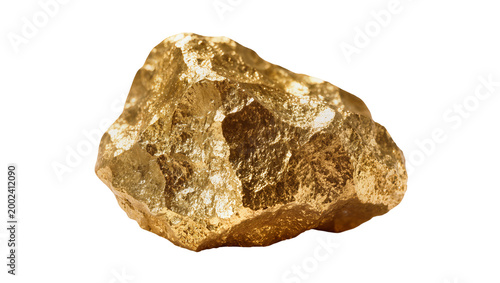 Fotografía Isolated raw gold nugget, natural precious metal element, shiny mineral stone, w