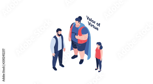 Isometric Illustration of a Superhero Representing Valor and Virtue.