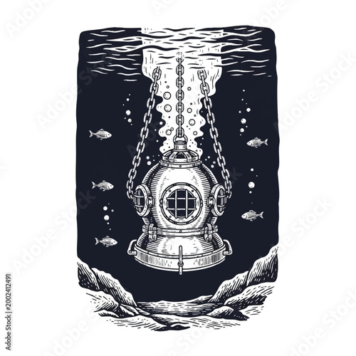 Vintage Diving Helmet Underwater Exploration.