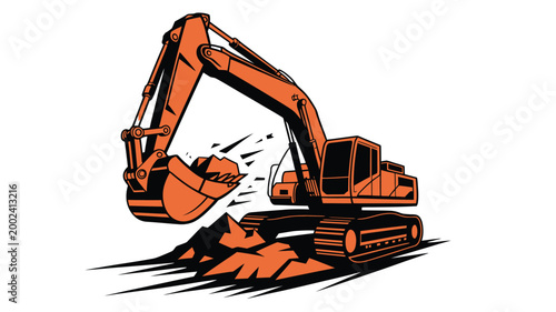 Excavator performs heavy construction work to prepare the ground for foundation.