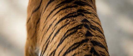 Close-up of orange and black tiger stripes pattern on fur showing natural wildlife texture and markings for nature photography and animal design projects.