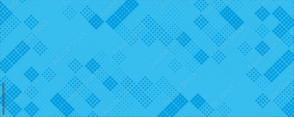 Fototapeta premium Blue retro comic pop art background with halftone dots design, vector illustration template