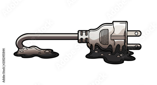 Melted electrical plug and extension cord vector illustration on black background
