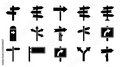 Direction Signpost Icons – Wayfinding, Navigation and Arrow Sign Silhouettes