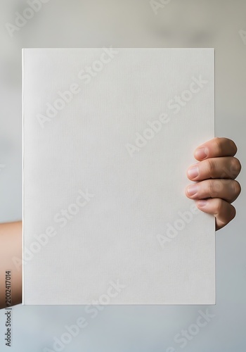 Hand Holding Blank White Textured Book Mockup for Design Presentation