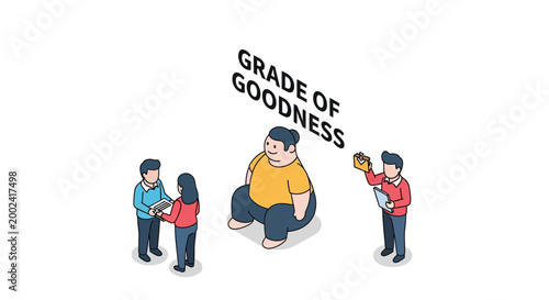 Illustration Depicting Grade of Goodness Concept with People and Figure.