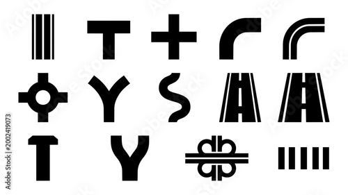 Road Network Top View Icons – Street Layout, Intersections and Pathway Silhouettes