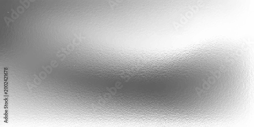 Silver foil background with grainy texture. Frost glass, chrome rough metal, effect foil paper, glitter glossy surface. Gray hologram gradient noise bg. Vector realistic illustration