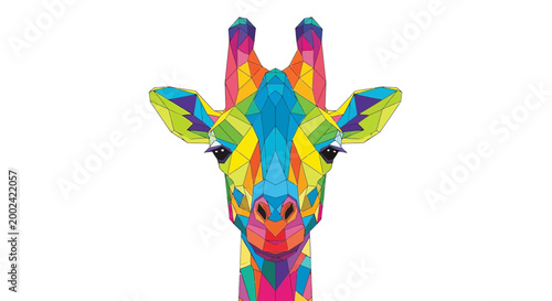 Tableau sur toile Colorful Geometric Giraffe Head Portrait, Abstract Low Poly Art, White Backgroun