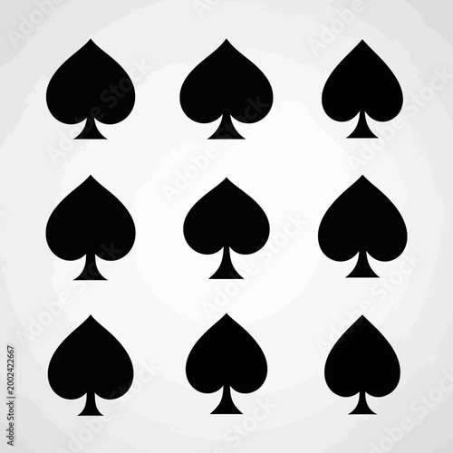 Nine Black Spade Symbols Pattern on Light Gray Background