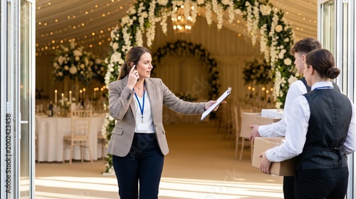 An event planner overseeing the setup for a wedding reception