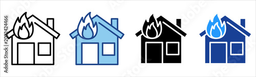 House On Fire Icon Multiple Style Vector Collection 