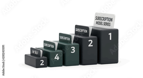 Staircase chart representation of a subscription model series with numbered blocks.