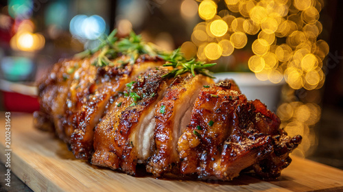 Serving of Roasted Suckling Pig (Cochinillo Asado) with Golden Crispy Skin