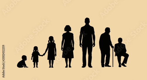 Silhouette of family in line.
